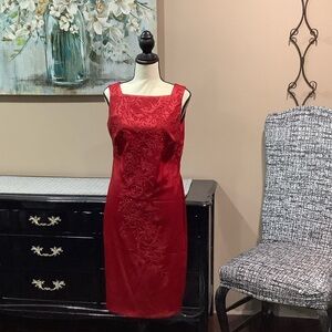 CDC Red Floral Embroidered Dress
